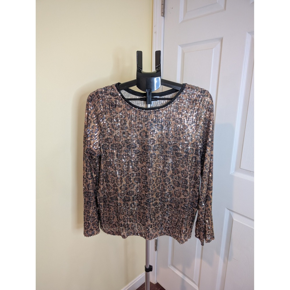 Hayden LA Sequin‎ Leopard Print Top Bronze Gold Long Sleeve NWT - Size L